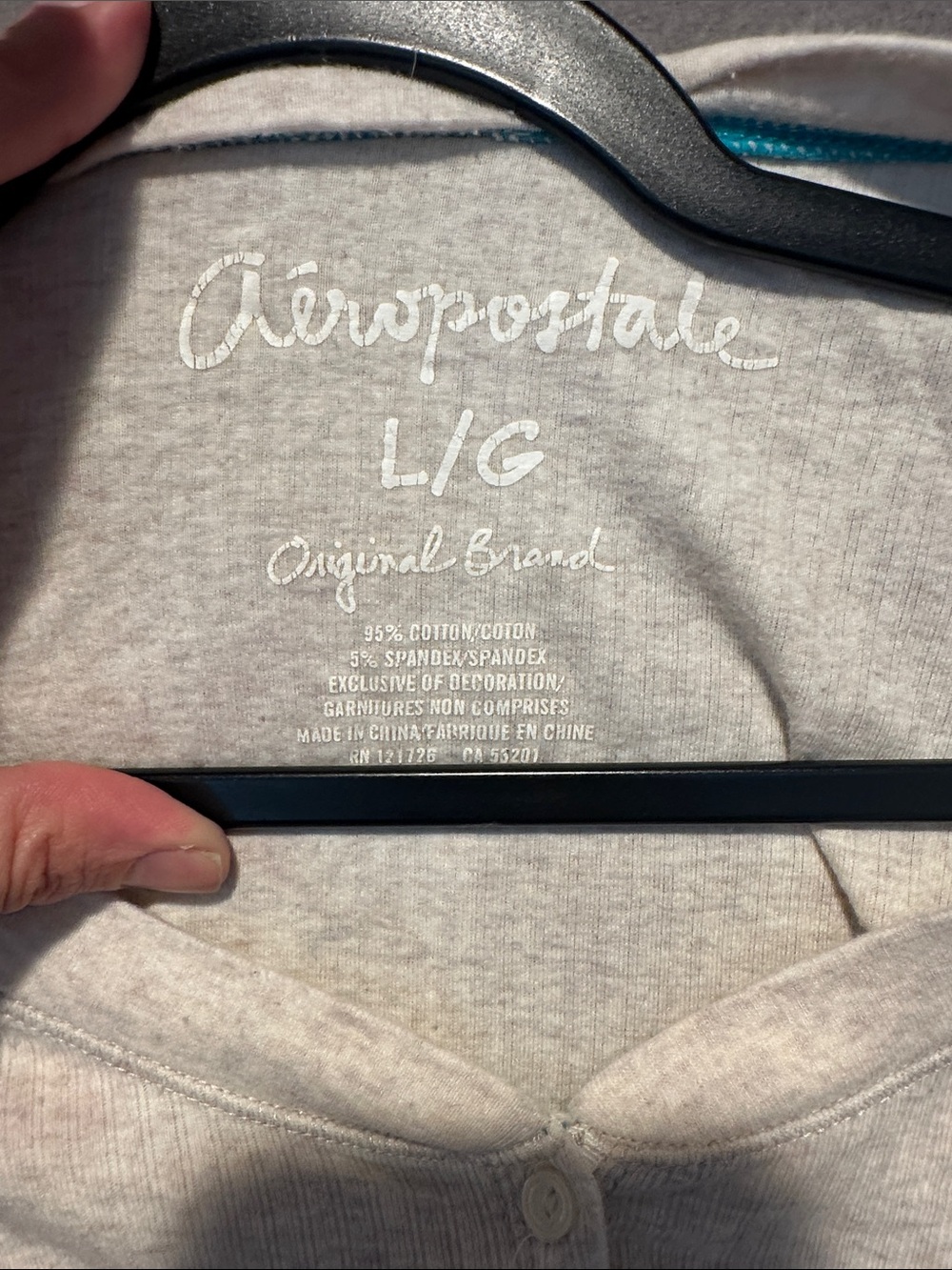 Aeropostale White Long Sleeve Henley with Teal Logo Script - Picture 2 of 3